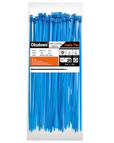 Image of Oksdown 100 Pack Blue Plastic Cable Ties 200mm×3.6mm Heavy Duty Nylon Garden Zip Tie Multi Purpose Premium 8 inch/20 cm Tie Wraps