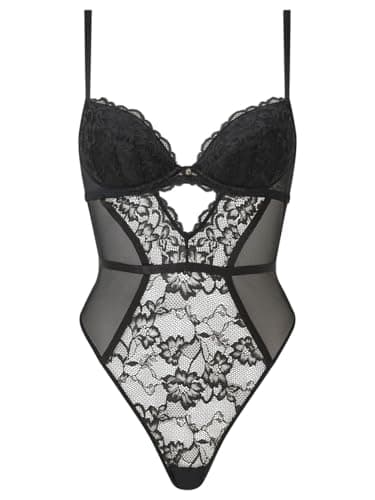 Image of Ann Summers Sexy Lace Body Black, Lace Womens Underwear with Jewelled Charm, Flattering & Easy to Wear Bodysuit, Underwire Support & Plunge Fit - Womens Lingerie