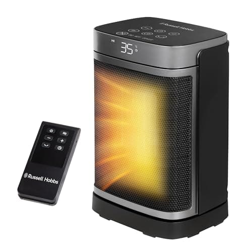 Image of Russell Hobbs Space Heater in Black & Silver 1500W Silent Portable Oscillating Ceramic Electric Heater, Low Energy Digital Display, 4 Modes, 24hr Auto Timer, Overheat Protection, RHCH2001S