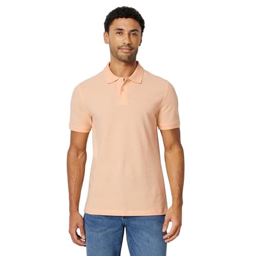 Image of Amazon Essentials Men's Polo Shirts Short-Sleeve, Slim-Fit Cotton Pique, Pale Peach, M