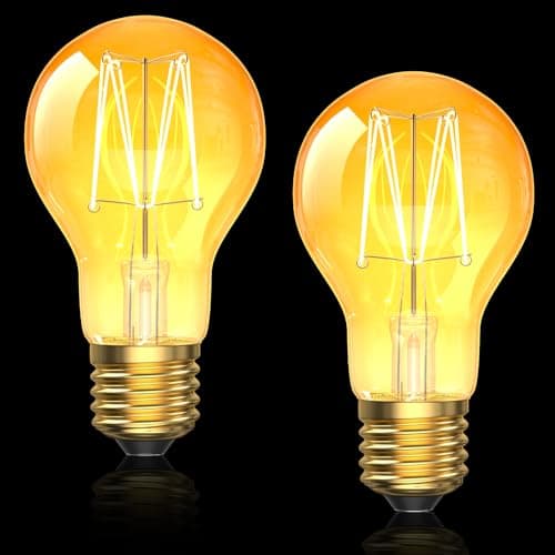 Image of BrightWish Vintage Light Bulbs E27 Edison Screw Bulb, 2W (20W Equivalent) 2000K Warm White, A60 ES LED Filament Bulbs for Bedroom Living Room, Non-Dimmable, Decorative Spray Gold Glass, 2 Pack
