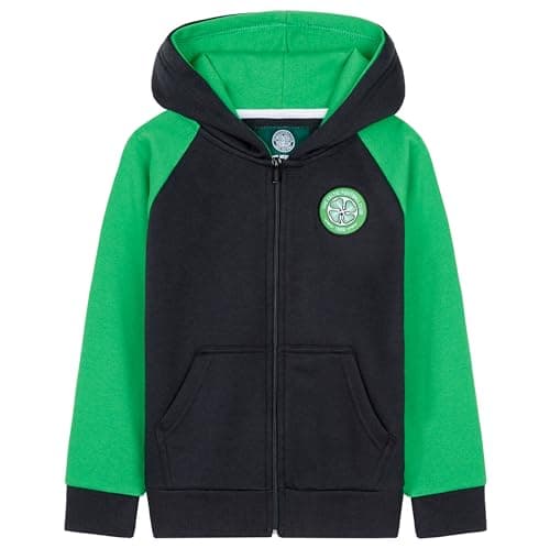 Image of Celtic F.C. Boys Zip Up Hoodie with Pockets for Kids and Teenagers 7-14 Years Celtic Gifts for Boys (Black/Green, 13 Years)