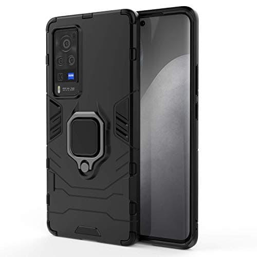 Image of Dedux Phone Case Compatible with vivo X60 Pro 5G, Rugged PC TPU Bumper Cover With Ring Holder for vivo X60 Pro 5G. Black