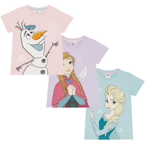 Image of Disney Three Pack 100% Cotton Frozen T Shirts Elsa, Anna, Olaf 2-10yrs (UK, Age, 4 Years, 5 Years, Regular) Multi