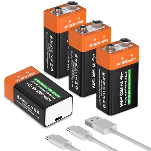 Image of 4Pack 9V Rechargeable Battery 3800mWh 9 V High Capacity Lithium Batteries for Smoke Detectors, Microphone, Alarms, Toys, Torches, Medical Devices etc