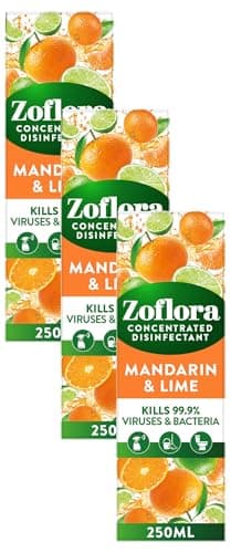 Image of Zoflora Mandarin and Lime 250ml, Concentrated 3-in-1 Multipurpose Disinfectant Kills 99.9% of Bacteria & Viruses (Pack of 3)