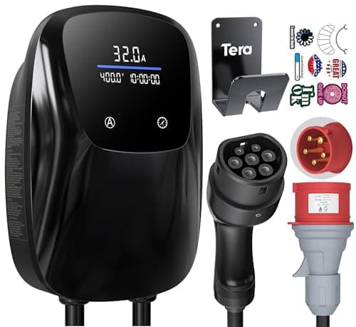 Image of Tera EV Charger with Reservation 32A Type 2 22KW 7m CEE 3-Phase CE & TÜV 400V Home Charging Station Wallbox with Cable Holder Compatible with All PHEV/EV W02 Black