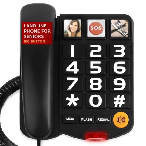 Image of Big Button Landline Phone for Seniors, Uvital Senior Telephone for Elderly with 3 One-Touch Dialing, Corded Landline with SOS Emergency Button, Adjustable Volume, Ringtone Off Function(Black)