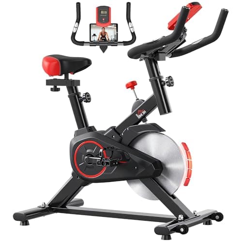 Image of HOMCOM Exercise Bike for Home Use, Indoor Cycling Stationary Bike with Adjustable Resistance, Comfortable Seat, LCD Display, Heart Rate Sensor and Tablet Holder, for Home Gym Fitness