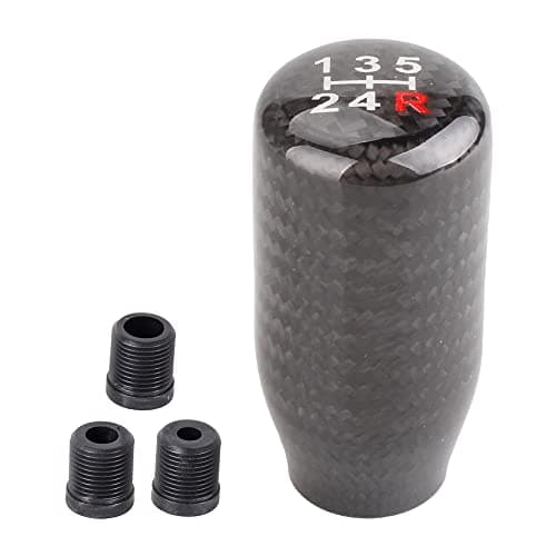 Image of muge racing Carbon Fiber Gear Shift Knob 5 Speed Shifter Knob Universal for Most Cars with 3 Adapters(8mm/10mm/12mm)