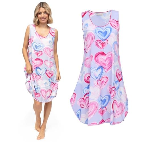 Image of Cyberjammies Chloe Womens Heart Printed Jersey Swing Nightdress | Soft Cotton Modal Sleep Dress | Stylish Lounge Wear Sets Nightie | Size 10