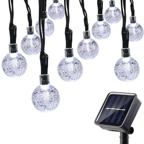 Image of FANSU Outdoor Garden String Lights, Solar Lights Outdoor Garden String IP65 Waterproof Outside Lighting LED, 8 Modes, for Party Wedding Balcony Terrace Gazebo Patio (White Light,24mm/100LED/12M)