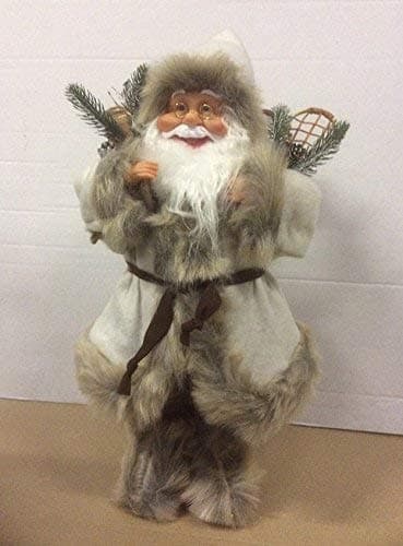 Image of Swift 40cm Traditional Standing Christmas Santa Figure in Fur Trim With Sack Cream/Grey