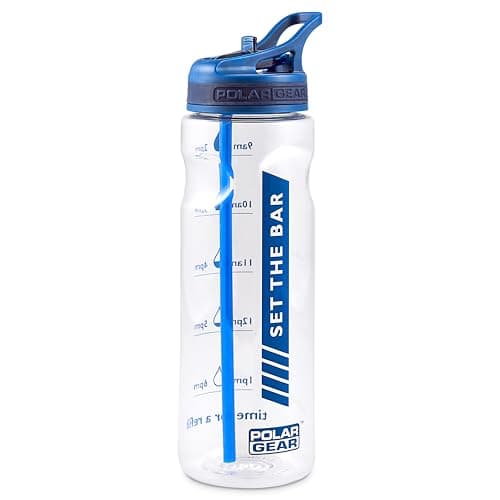 Image of Polar Gear 750ml Tracker Water Bottle With Straw - BPA-Free & Reusable With Time Markings – Perfect for Running Gym, Cycling & Work, Navy