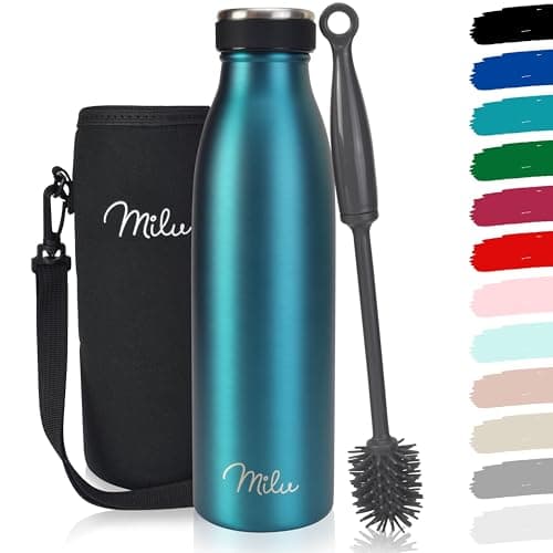 Image of Milu Stainless Steel Drinking Bottle 500 ml - Insulated Thermo Flask for Water - Leak Proof, Insulated and Double Walled, Carbonated (Green, 500ml)