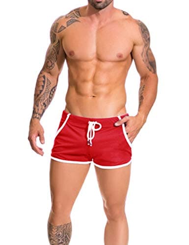 Image of Alivebody Men's Mesh Athletic Shorts for Running Workout Swimming Quick Dry Lightweight Color Red Size M