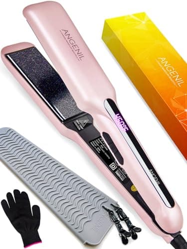 Image of ANGENIL Flat Iron Wide for Women, Dual Voltage Hair Straightener for Thick Hair, Ceramic Titanium Straightening Iron Fast Straighten, Heat Mat for Hair Straightener Curler one