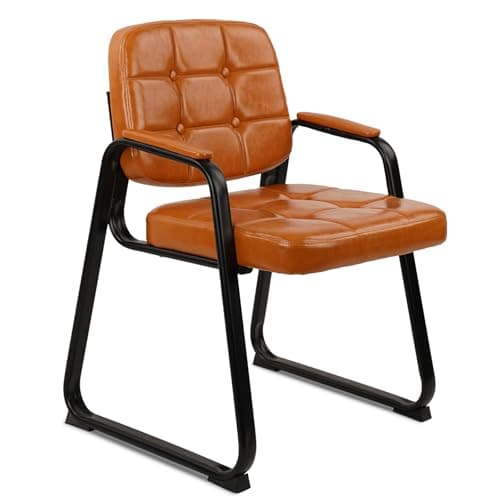 Image of CLATINA Guest Waiting Reception Chair with Bonded Leather Thick Cushion and Padded Arm Rest, Sled Base Stationary Desk Chairs for Office Home Conference Meeting Lobby Hall Side Break Room, Orange