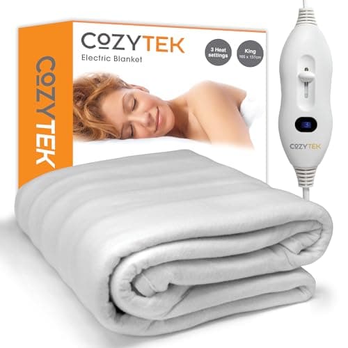 Image of Cozytek Electric Blanket King Size 165 x 137cm, Soft Polyester Electric Blanket Fitted Underblanket Mattress Cover, 3x Heat Settings, 1x Controller and Machine Washable Heated Blanket
