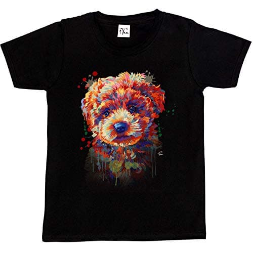 Image of Fancy A Snuggle Girls Painted Abstract Puppy Dog T-Shirt Black 7-8 Years