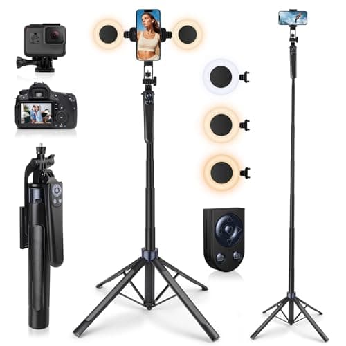 Image of Avaspot 71" Phone Tripod with 2 LED Fill Lights & Removable Remote, All-in-One Extendable Selfie Stick Tripod for iPhone, Android & Camera, Ideal for Selfies, Vlogging & Video Recording