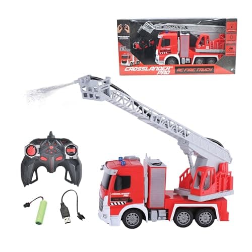 Image of LEXIBOOK, Crosslander® Pro, RC Fire Truck, remote controlled fire truck, light effects, water spray, electronic rotating ladder, rechargeable, RCP20