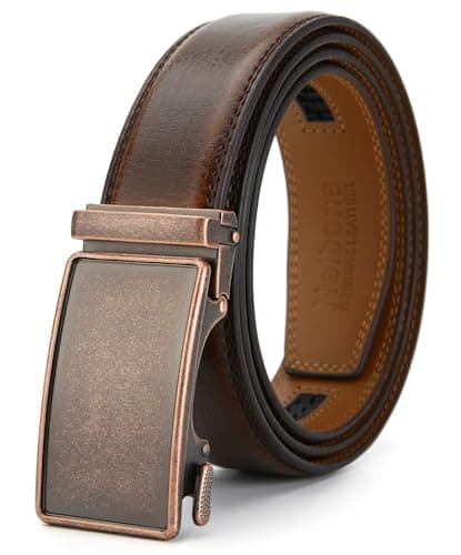 Image of Nelbons Men's Belt, Slide Ratchet Belt for Men with Leather 1 3/8“ width 35mm,Trim to Fit (Dark Brown, 130cm / 28 "-44" adjustable waist)
