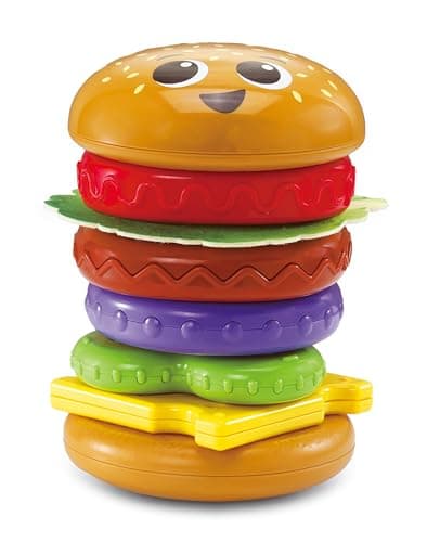 Image of VTech Baby Build-a-Burger, Stacking and Sorting Toy with 6 Food Pieces, Shape Sorting, Stacking Play, Matching, Spinning and Colours, Gift for Babies 18, 24 months +, English Version