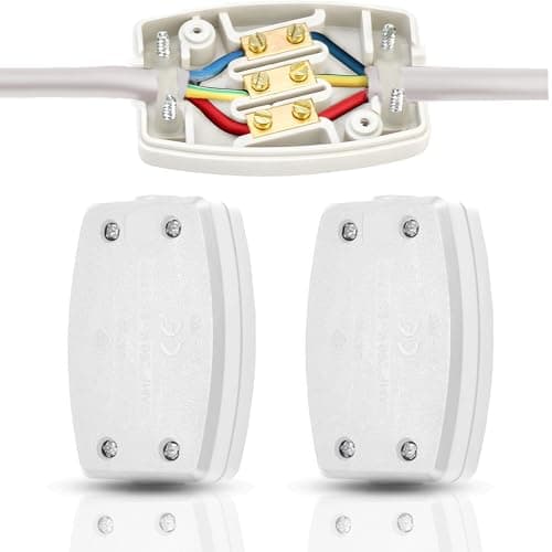 Image of 3 Way Terminal Electrical Junction Box – 2 Pack Waterproof Cable Connector Box with Terminal Blocks for Flat Wire, Power Cable & Indoor Wiring – Small Electric Wire Connection Boxes (2)