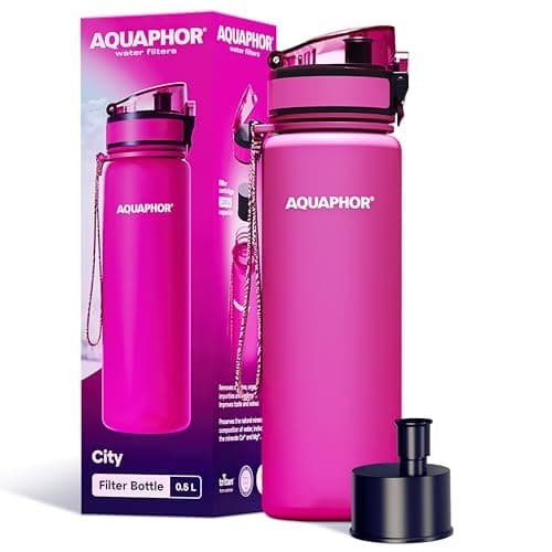 Image of AQUAPHOR City Bottle 500ml Pink | Travel Water Bottle with Activated Carbon Filter | Filters Chlorine & Impurities | Made of Tritan & BPA-Free | Stay Hydrated On the Go!