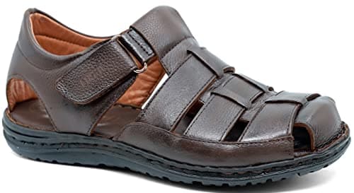 Image of Lusco men`s real leather strap outdoor beach summer closed toe comfort fisherman sandals (Brown, UK Footwear Size System, Adult, Men, Numeric, Medium, 8)