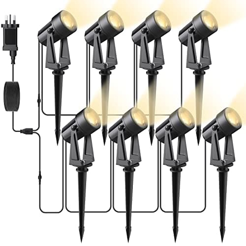 Image of Svater Garden Lights Mains Powered, 92FT/28m 8-in-1 LED Landscape Lights 2W Warm White 3000K 27V IP65 Waterproof Outdoor Spotlights Pathway Lighting for Lawn Yard, Patio,Driveway,Party