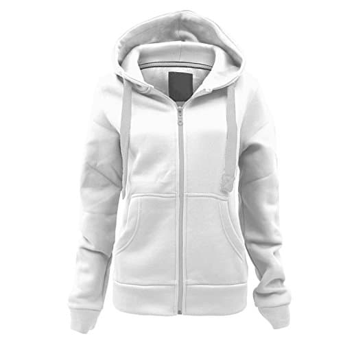 Image of Parsa Fashions Ladies Plain Zip Up Hoodie Womens Fleece Hooded Top Long Sleeves Front Pockets Soft Stretchable Comfortable (White/2XL UK-16)