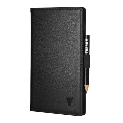 Image of TORRO Golf Scorecard Holder – Genuine Leather Golf Score Card Wallet with Card Slot and Pencil Loop (Black)