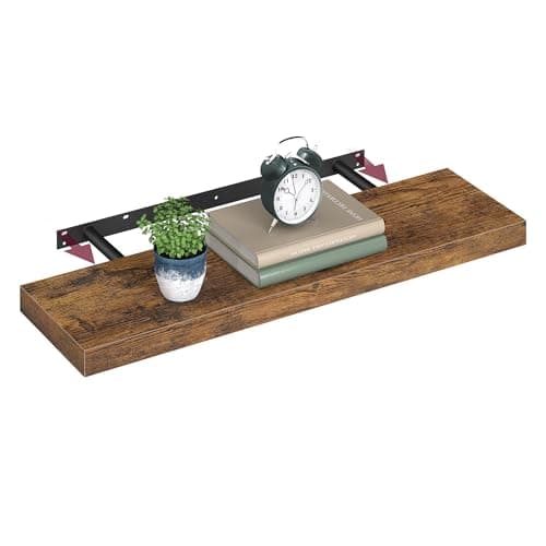 Image of VASAGLE Wall Shelf, Floating Shelf, Hanging Shelf, for Books, Photos, Decoration, 80 x 20 x 3.8 cm, MDF for Living Room, Kitchen, Entrance, Bedroom, Bathroom, Rustic Brown LWS28BX