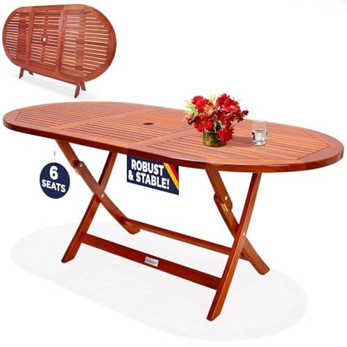 Image of Deuba CASARIA® Alabama Wooden Garden Table Dining Table | Foldable | FSC®-Certified Acacia Wood | 160 x 85 x 75 cm | Wood Patio Table Garden Table Garden Furniture