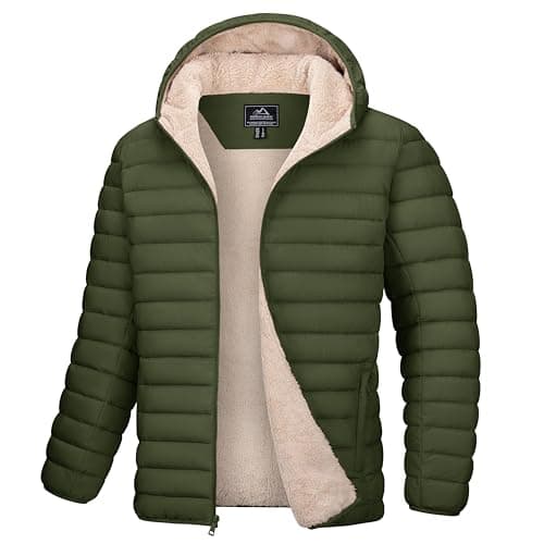 Image of MAGCOMSEN Mens Jacket Smart Casual Winter Puffer Waterproof Quilted Padded Sherpa Lined Thermal Insulated Coat,Army Green,XL