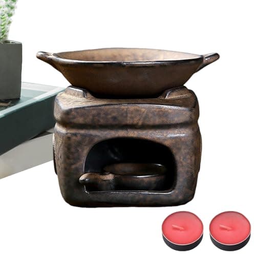 Image of Handmade Aromatherapy Oven - Ceramic Oil Burner, Multifunctional Fragrance Diffuser | Elegant and Frankincense Heating Design Includes Candle Set, for Yoga Room, Office, Bedroom, Meditation, E