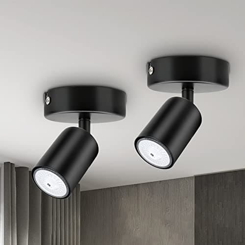 Image of Dehobo Wall Light Spotlight Indoor in Matt Black Adjustable Spot Light with GU10 Socket LED 6W Compatible Industrial Ceiling Wall Spot Light 2 Pack for Kitchen Lounge Bedroom Dining Room