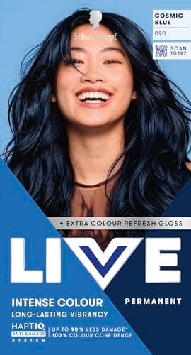 Image of Schwarzkopf LIVE Intense Colour 090 Cosmic Blue, Long-lasting Permanent Blue Black Hair Dye, With Extra Colour Refresh Gloss