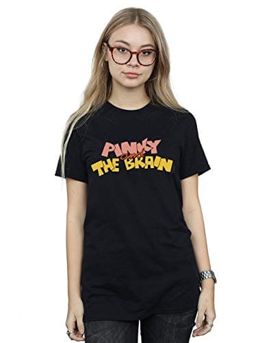 Image of Absolute Cult Animaniacs Women's Pinky and The Brain Logo Boyfriend Fit T-Shirt Black Small
