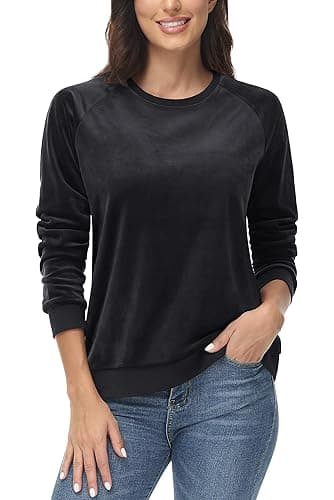 Image of MAGCOMSEN Women's Velvet Sweatshirts Pullover Fleece Warm Velvet Sweater Tops Long Sleeve Crew Neck Shirt, Black, M