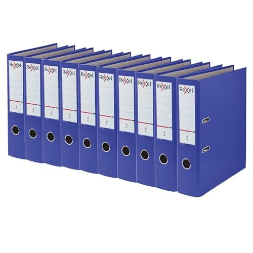Image of Rexel A4 Lever Arch Files, Blue Polypropylene Filing Folders, Durable PP ECO 75 mm Spine Holds Up to 500 Sheets, for A4 Document Storage and Everyday Filing, Pack of 10