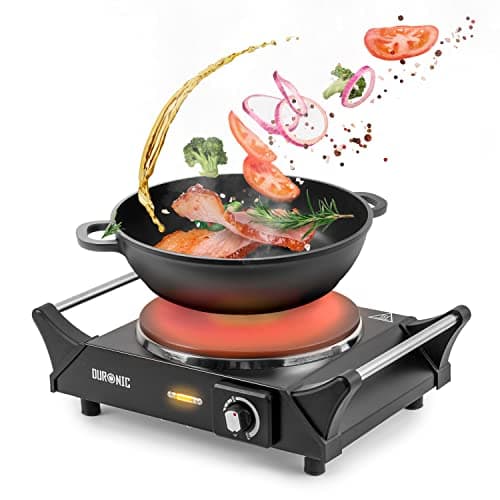 Image of Duronic Hot Plate HP1 BK, Stainless Steel Table Top Cooking, 1500W Black Steel Electric Single Hob with Handles, Cast Iron Portable Hob Burner Rings for Home Kitchen, Pots, Camping