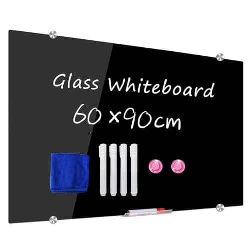 Image of DEVELOP Magnetic Glass Whiteboard 90x60 - Large Wall Mounted Frameless Dry Erase Black Board 90 x 60 (36x24 Inch) with Essential Accessories for Office, Home, Classroom