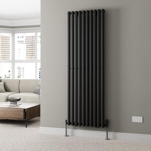 Image of DuraTherm® 1800 x 600mm Black Vertical Designer Radiator Single Column Oval Tube Modern Central Heating Panel Bathroom Radiators