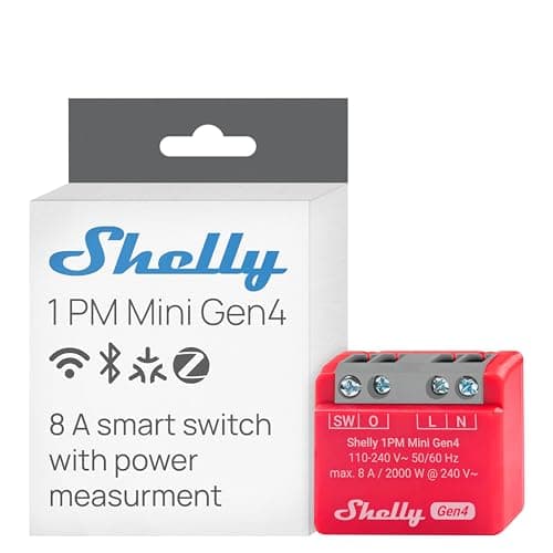 Image of Shelly 1PM Mini Gen4 - Wi-Fi Smart Relay Switch, 1 Channel, 8A, Real-Time Power Metering, Home Automation, Remote Control, No Hub Required, Matter, Alexa, Google Home, Apple HomeKit, Zigbee