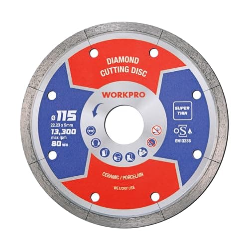 Image of WORKPRO 115 mm Super Thin Diamond Cutting Disc (4.5") Segmented Blade for Angle Grinder - Ceramic, Porcelain, Tiles - OSA Safety Certified (1-Pack)