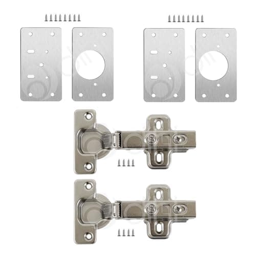 Image of Dihl Pack of 2 Kitchen Door Hinges with Repair Plates and Screws. 35mm, 90 Degree, Soft Close, Full Standard Overlay for Wardrobes, Cabinets and Cupboards – 1 Pair of Each