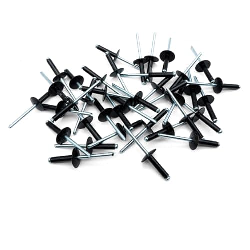 Image of Hippo Hardware (4mm X 10mm) Black Extra Large Flange Pop Rivets Open End Dome Head Flanged Aluminium/Steel (Pack of 20)